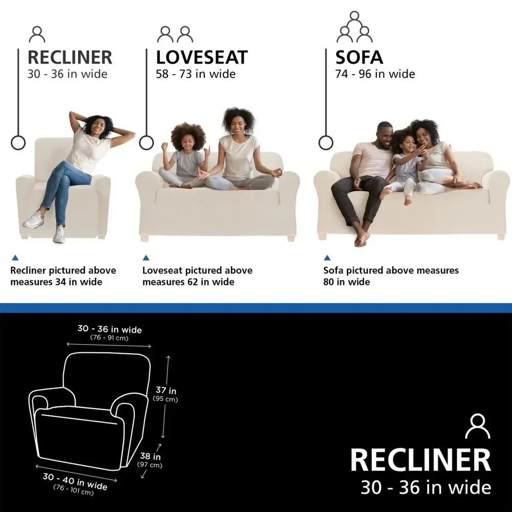 Mainstays Boucle Stretch-to-Fit Fabric Recliner Slipcover, 4-Piece, Beige